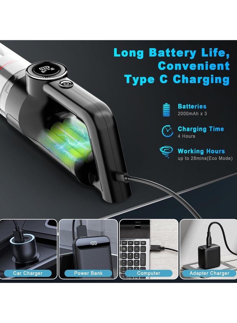 Car Vacuum Cleaner Cordless and Air Duster , Air Blow with Brushless Motor, 15000Pa Strong Suction Vacuum with LED Light, Type C Cable and Charger, 2 Fliters, Portable Hand Vacuum for Home, Pet and Car - Image 4