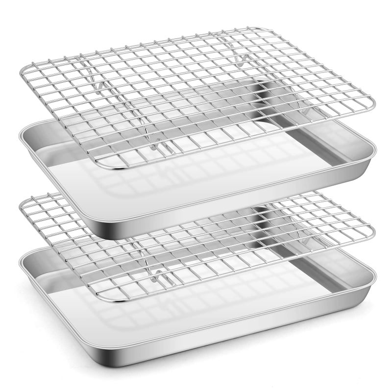 Stainless Steel Baking Sheet with Rack Set Efar 124x97 Cookie Sheet Broiling Pan for Oven Rimmed Metal Tray with Wire Rack for CookingBakingCoolingBacon Nontoxic  Dishwasher Safe