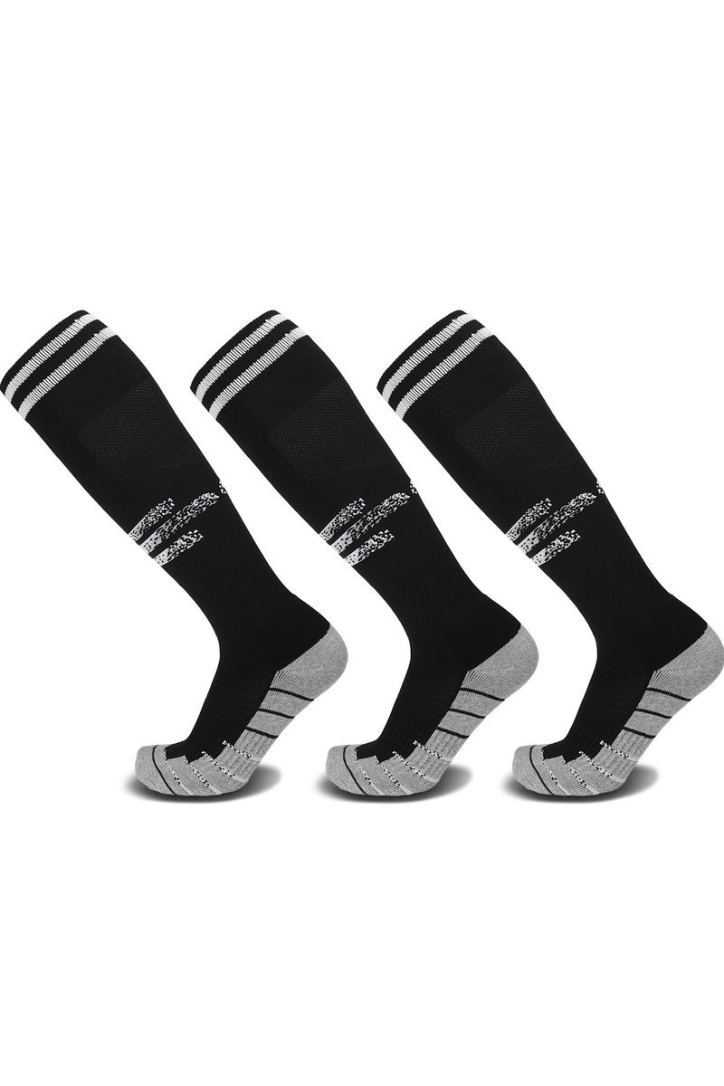 SKY WING Soccer Socks, Sport Knee High Socks Calf Compression Athletic Socks for Mens and Women Running&Training Football Thickening Keep Warm Sock-Black-3 Pair - Image 1