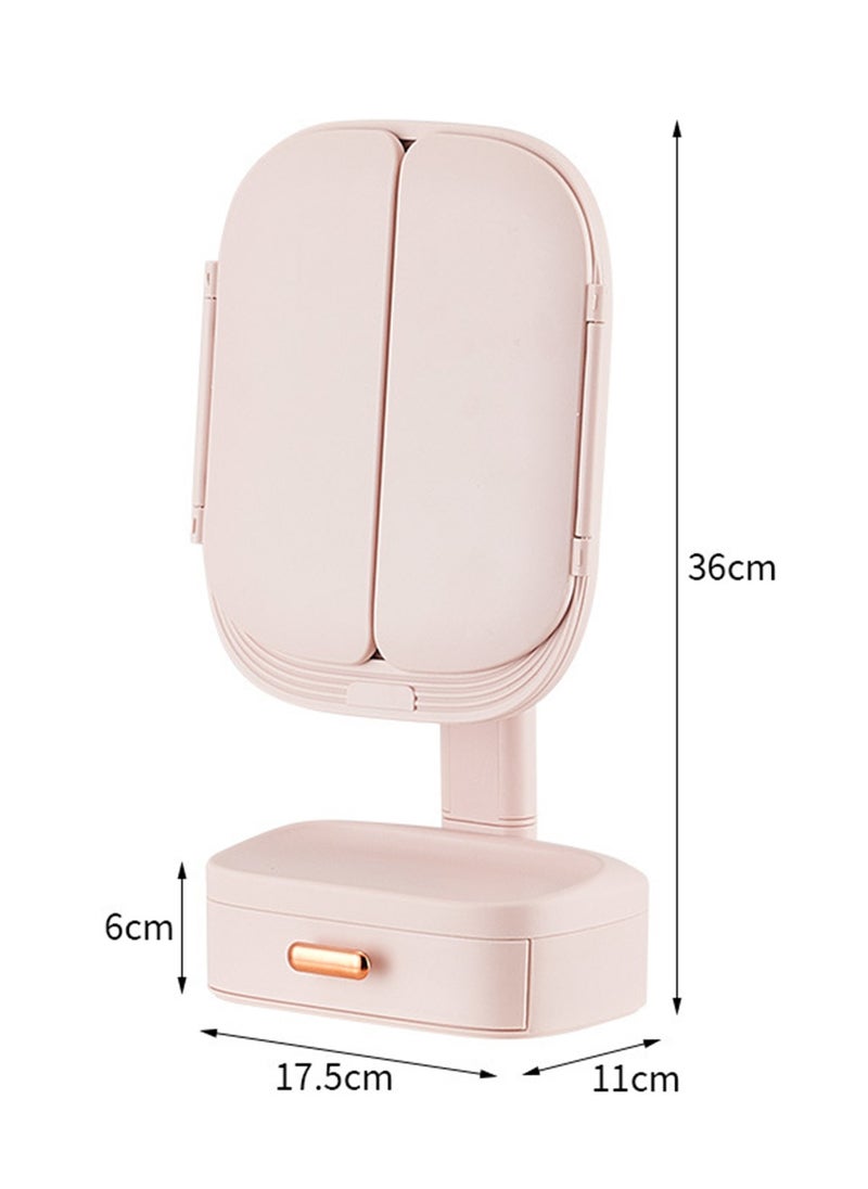 Tri-Fold Makeup Mirror With 3-Tone Lighting, Portable LED Vanity Mirror with Touch Screen, with Cosmetic Storage Box, Gift For Women