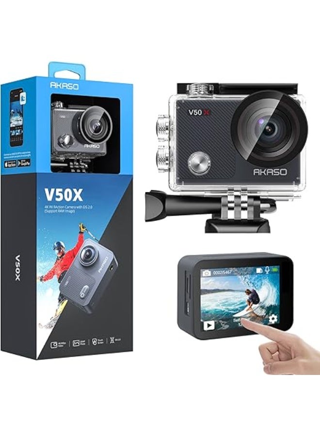 AKASO V50X Native 4K30fps WiFi Action Camera with EIS Touch Screen 4X Zoom 131 feet Waterproof Underwater Camera with Remote Control Support External Mic Sports Camera with Helmet Accessories - Image 1