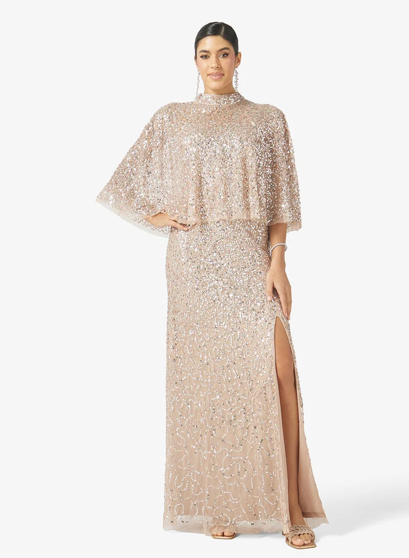 مايا Embellished Bandeau Maxi Dress With Detachable Cape