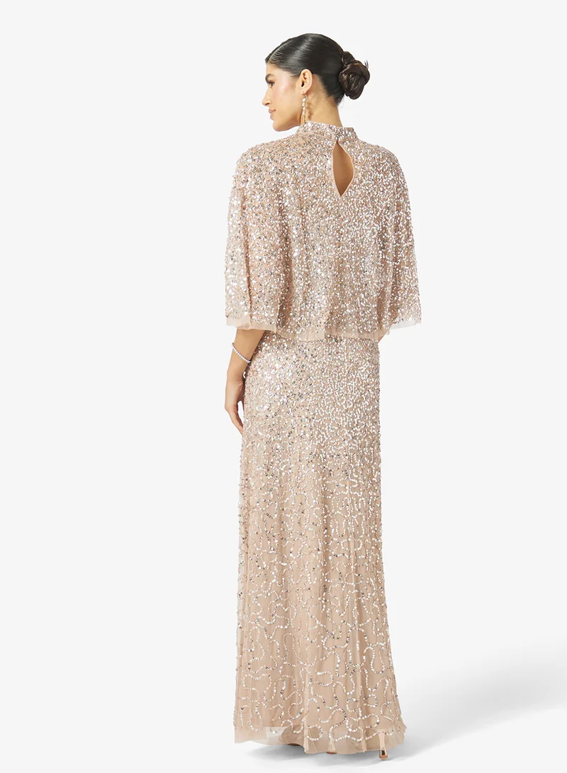 مايا Embellished Bandeau Maxi Dress With Detachable Cape