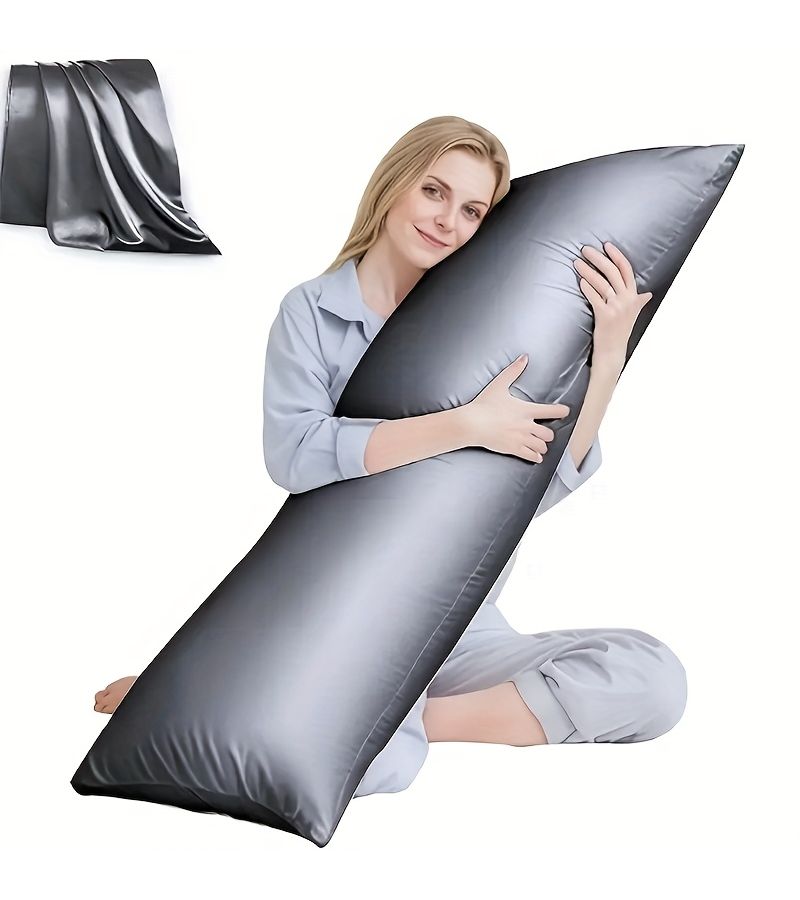 Dark Gray Satin Pillowcase Body Size 20x54 Inches Travel Washable Zipper Soft Breathable - Image 2
