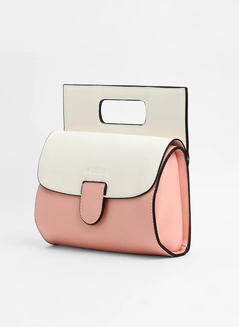 Haute Sauce Colour block Magnet Lock Regular Vegan Leather Hand Bag For Women