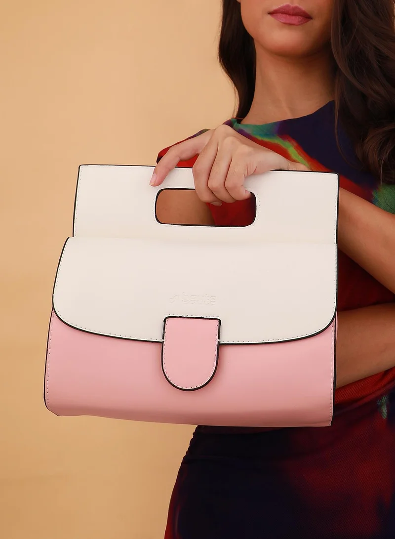 Haute Sauce Colour block Magnet Lock Regular Vegan Leather Hand Bag For Women