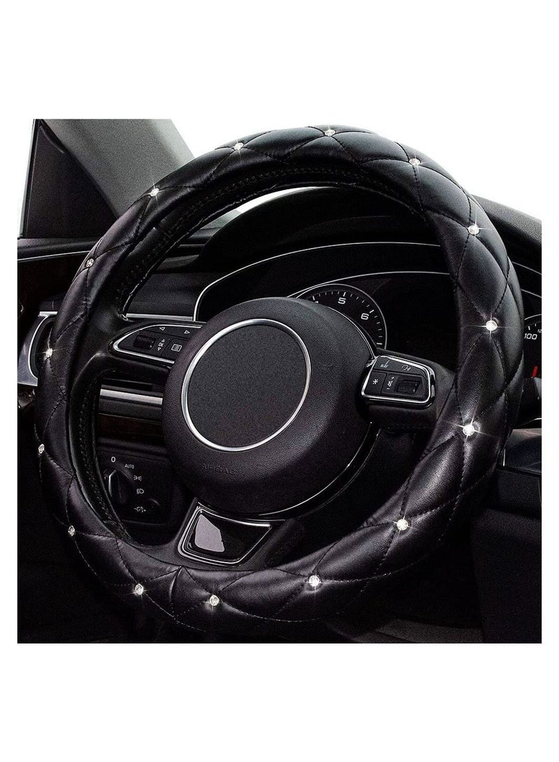 KASTWAVE Diamond Bling Leather Steering Wheel Cover, Soft Leather Steering Wheel Cover with Bling Crystal Rhinestones for Women and Girl, Anti-Slip 15 Inch - Image 1