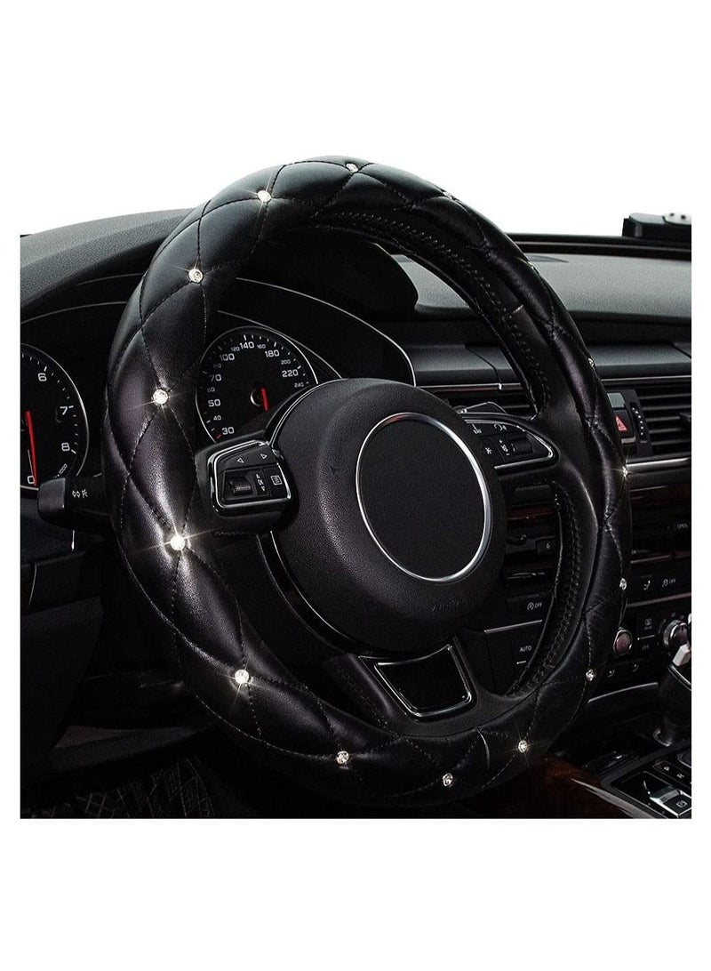KASTWAVE Diamond Bling Leather Steering Wheel Cover, Soft Leather Steering Wheel Cover with Bling Crystal Rhinestones for Women and Girl, Anti-Slip 15 Inch - Image 3