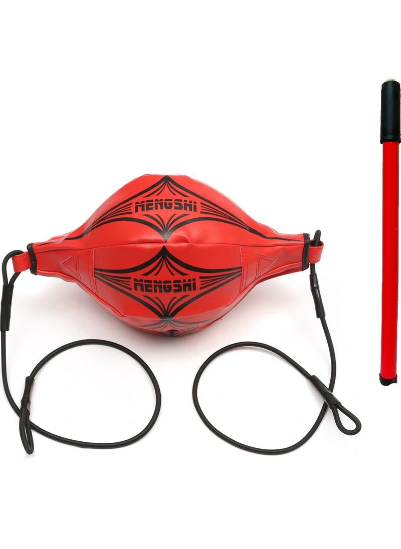 Mengshi PU Leather Double End Boxing Training Speed Ball with Ropes and Pump, Red  - Image 1