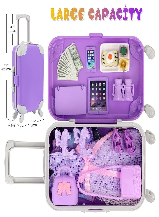 18INDC 17 Pcs Doll Clothes and Accessories Suitcase Travel Set - Miniature Laptop Computer Tablet Phone, Suitcase,Backpack Bag,Clothes Set,Shoes,Telescope,Dollars,Omelette Toast Set for 11.5" Doll - Image 4
