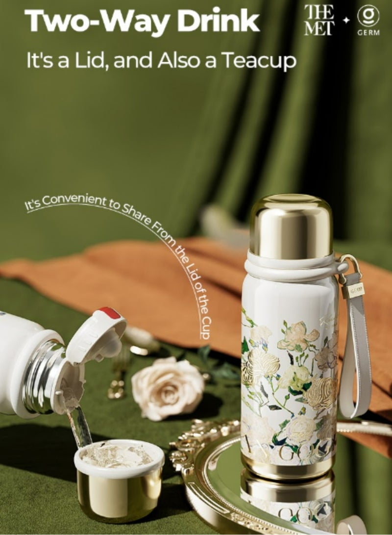 GERM Van Gogh White Roses Thermos Bottle 580ml | GERM × The MET Stainless Steel Vacuum Flask with Cup | Hot & Cold Insulated Water Bottle | Leak-Proof, BPA-Free Travel Mug for Office, School, Outdoor | Art Series - Image 3