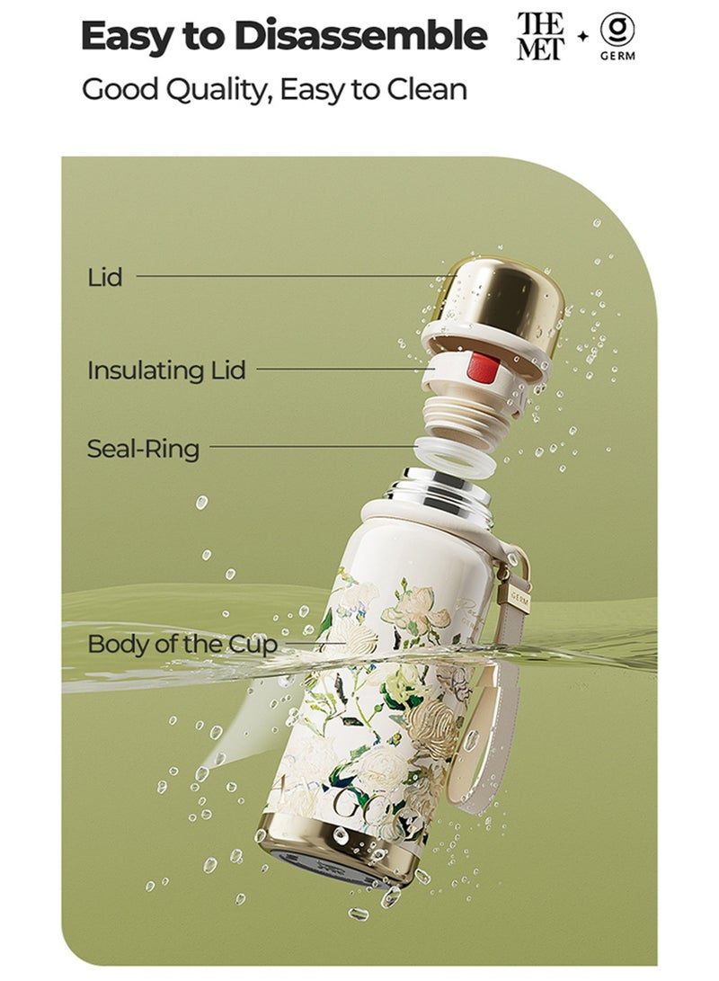GERM Van Gogh White Roses Thermos Bottle 580ml | GERM × The MET Stainless Steel Vacuum Flask with Cup | Hot & Cold Insulated Water Bottle | Leak-Proof, BPA-Free Travel Mug for Office, School, Outdoor | Art Series - Image 5