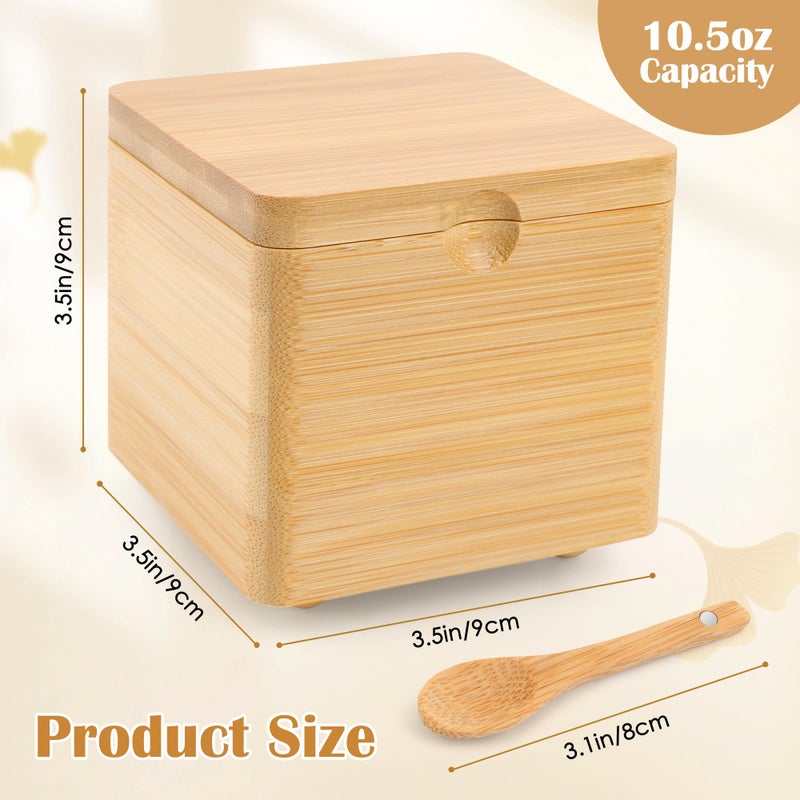 Luxiv Updated Bamboo Salt Cellar with Lid and Spoon, Bamboo Salt Box Wood Spice Box with Magnetic Lid for Pepper Spice Sea Salt Container Jar For Countertop with 4 Bases - Image 2