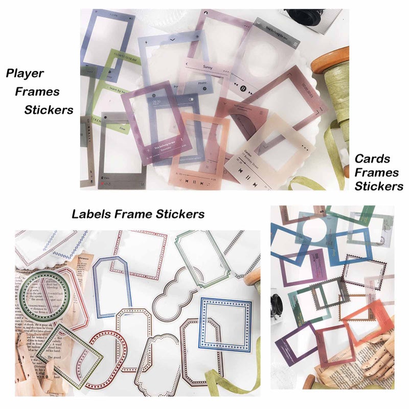 MAXLEAF 60PCS Clear PET Waterproof Album Player Films Frame Decor Stickers for Scrapbook, Album, Photos, Cards, Diary Decoration, 4 Series Background Decoration Frame Stickers - Image 5