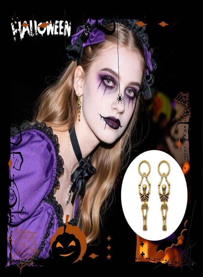 CUTELIILI Halloween Gold Skull Hoop Earrings For Women, Stainless Steel Retro Vintage Gothic Punk Skeleton Huggie Earrings, Hip Hop Halloween Party Decorations Accessories - Image 2