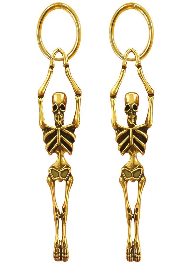 CUTELIILI Halloween Gold Skull Hoop Earrings For Women, Stainless Steel Retro Vintage Gothic Punk Skeleton Huggie Earrings, Hip Hop Halloween Party Decorations Accessories - Image 1