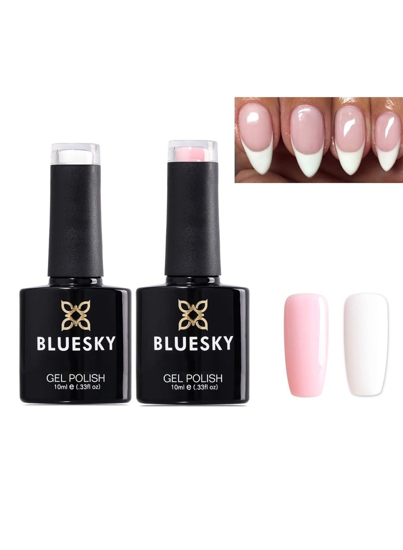 GEL POLISH FRENCH MANICURE SET WHITE MANICURE PINK UV LED Soak Off 2 x 10ML BOTTLES Requires Drying Under UV LED Lamp