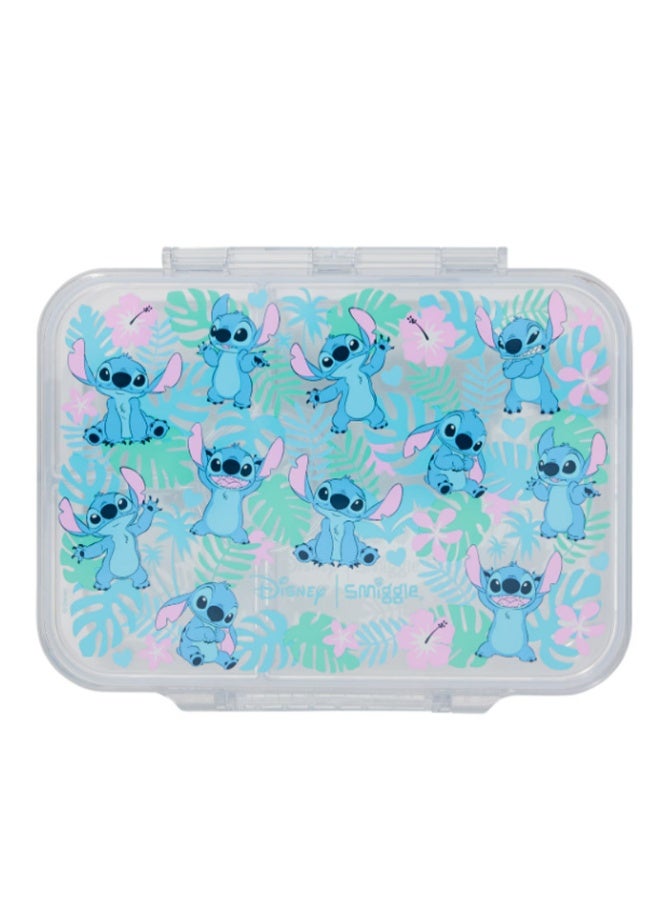 Smiggle Kids Fully Transparent Lunch Box, Green Stitch Printed Bento Box, Food‑Grade Compartment Food Container, Large Capacity Snack Box for School Boys Girls