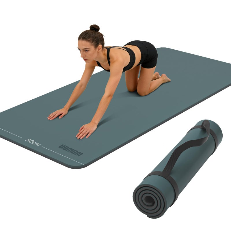 WUWAN Yoga Mat Non-Slip Extra Thick 1/3" Extra Wide Fitness Exercise Mat Environmental POE High Elastic Hot Yoga Mat (72" L x 32" W) with Women Yoga Pilates Home Floor Workout(Dark Green) - Image 1