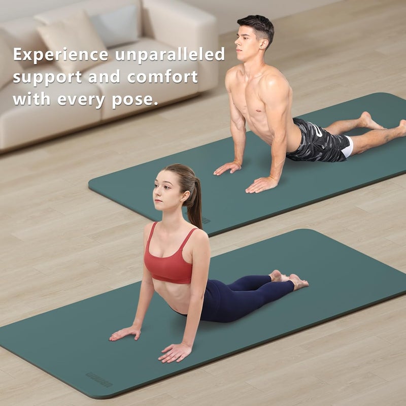 WUWAN Yoga Mat Non-Slip Extra Thick 1/3" Extra Wide Fitness Exercise Mat Environmental POE High Elastic Hot Yoga Mat (72" L x 32" W) with Women Yoga Pilates Home Floor Workout(Dark Green) - Image 3