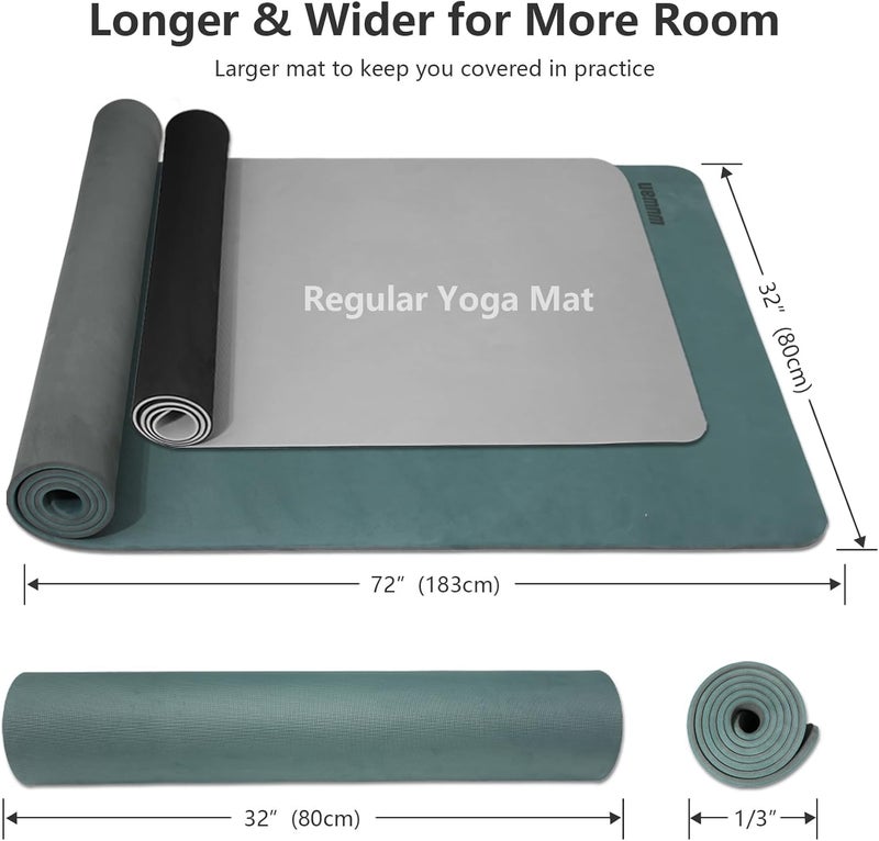 WUWAN Yoga Mat Non-Slip Extra Thick 1/3" Extra Wide Fitness Exercise Mat Environmental POE High Elastic Hot Yoga Mat (72" L x 32" W) with Women Yoga Pilates Home Floor Workout(Dark Green) - Image 2