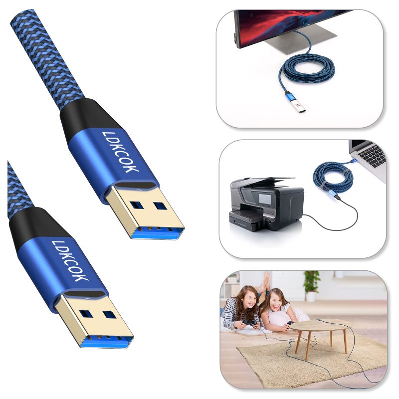 LDKCOK USB to USB Cable 20FT,Durable Braidedfor USB 3.0 Male to Male Type A to Type A Cable Data Transfer Compatible with Hard Drive, Laptop, DVD Player, TV, USB 3.0 Hub, Monitor, Camera, Set Up Box and More - Image 3
