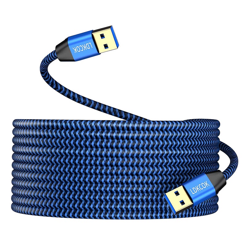 LDKCOK USB to USB Cable 20FT,Durable Braidedfor USB 3.0 Male to Male Type A to Type A Cable Data Transfer Compatible with Hard Drive, Laptop, DVD Player, TV, USB 3.0 Hub, Monitor, Camera, Set Up Box and More - Image 1