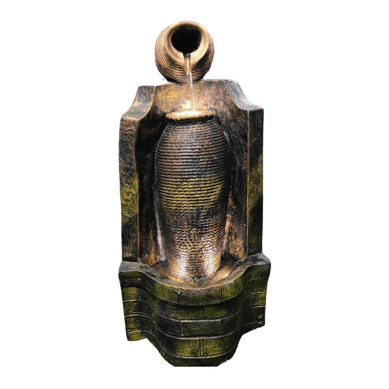 Indoor Waterfall Fountain for Home Decor Golden Floor Fountain Pot Spill Water Fountain for Home Ideal for Living Room 27 x 12 Inches  - Image 1
