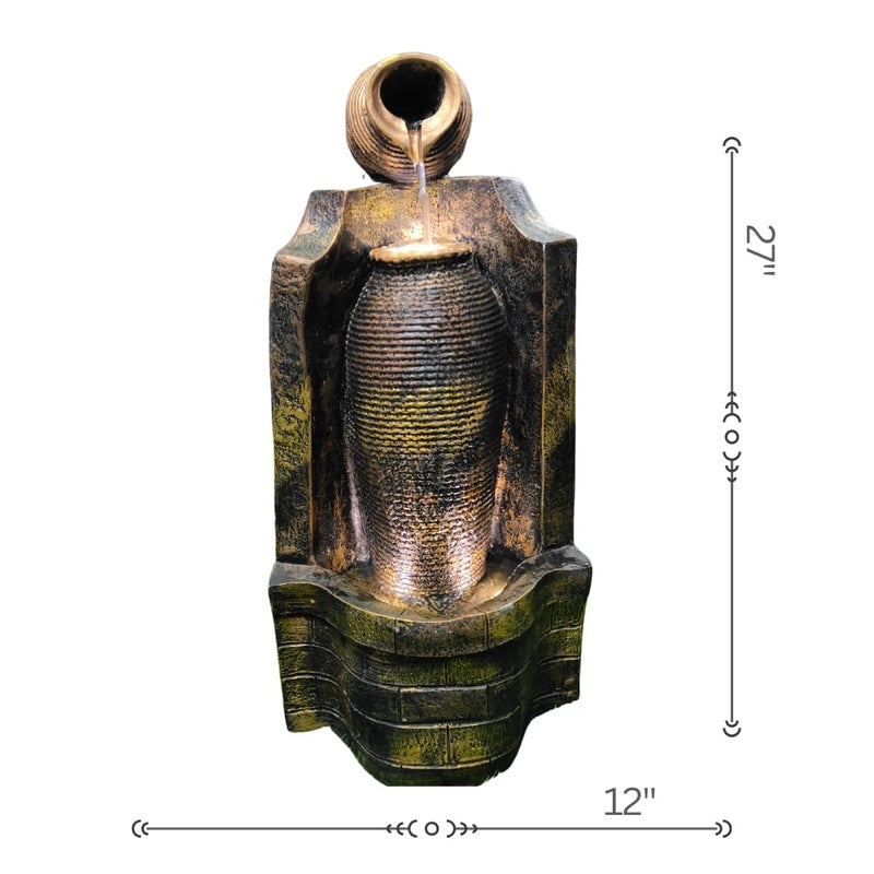Indoor Waterfall Fountain for Home Decor Golden Floor Fountain Pot Spill Water Fountain for Home Ideal for Living Room 27 x 12 Inches  - Image 3