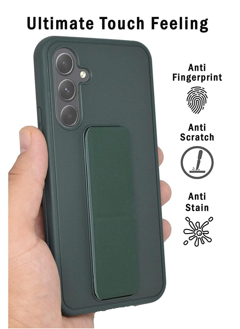 Denx - Samsung Galaxy A15 Case with Kickstand and Magnetic Holder, Premium Vertical Strap and Grip with Silicone Holder, multiple viewing positions for Samsung Galaxy A15 (Dark Green) - Image 1