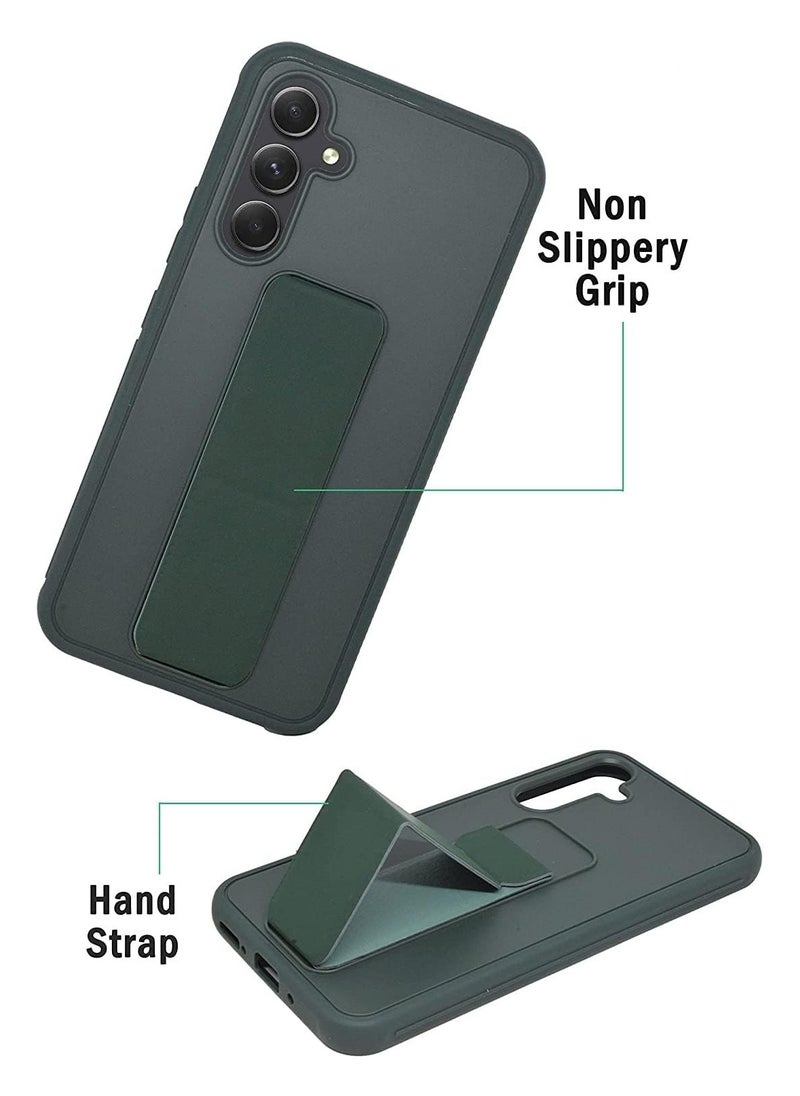 Denx - Samsung Galaxy A15 Case with Kickstand and Magnetic Holder, Premium Vertical Strap and Grip with Silicone Holder, multiple viewing positions for Samsung Galaxy A15 (Dark Green) - Image 1
