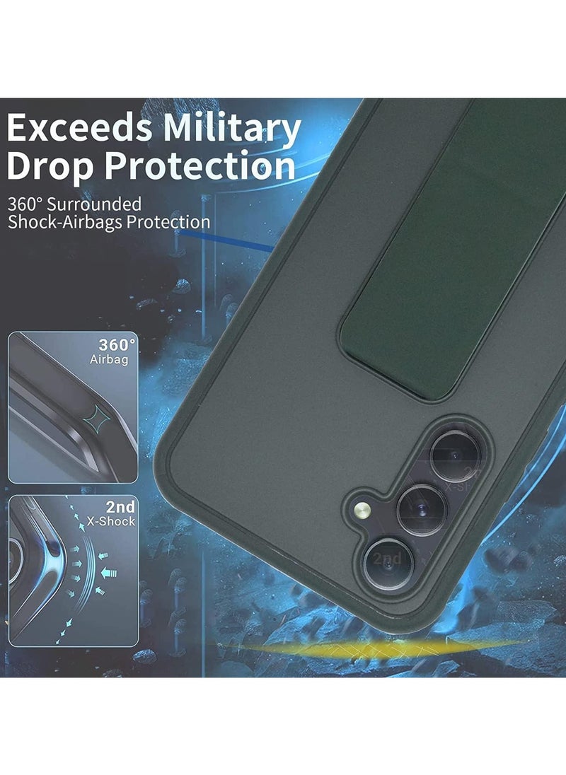 Denx - Samsung Galaxy A15 Case with Kickstand and Magnetic Holder, Premium Vertical Strap and Grip with Silicone Holder, multiple viewing positions for Samsung Galaxy A15 (Dark Green) - Image 1