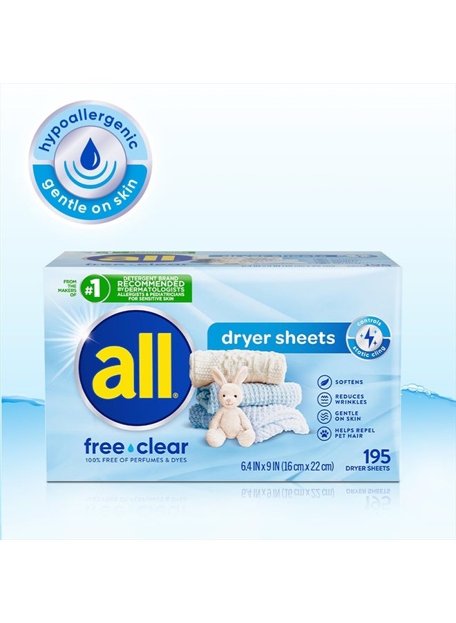 All Fabric Softener Dryer Sheets for Sensitive Skin, Free Clear, 195 Count  - Image 3