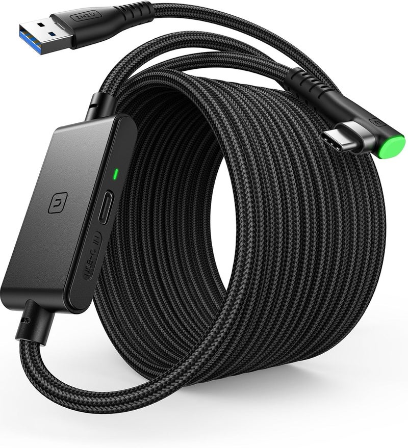 INIU Link Cable, 16FT 5m VR Compatible With Meta Oculus Quest 2 Pico Accessories and Gaming PC Steam VR, USB 3.0 5Gbps Data Transfer Type C, Separate USB C Charging Port for VR Headset - Image 1