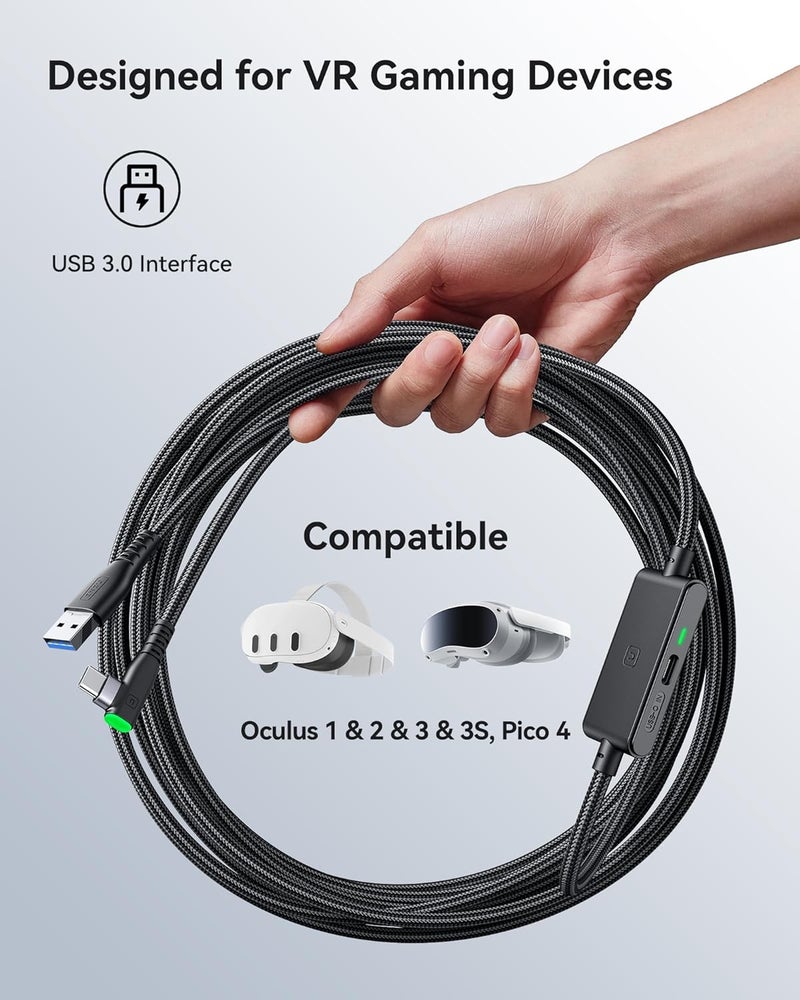 INIU Link Cable, 16FT 5m VR Compatible With Meta Oculus Quest 2 Pico Accessories and Gaming PC Steam VR, USB 3.0 5Gbps Data Transfer Type C, Separate USB C Charging Port for VR Headset - Image 3