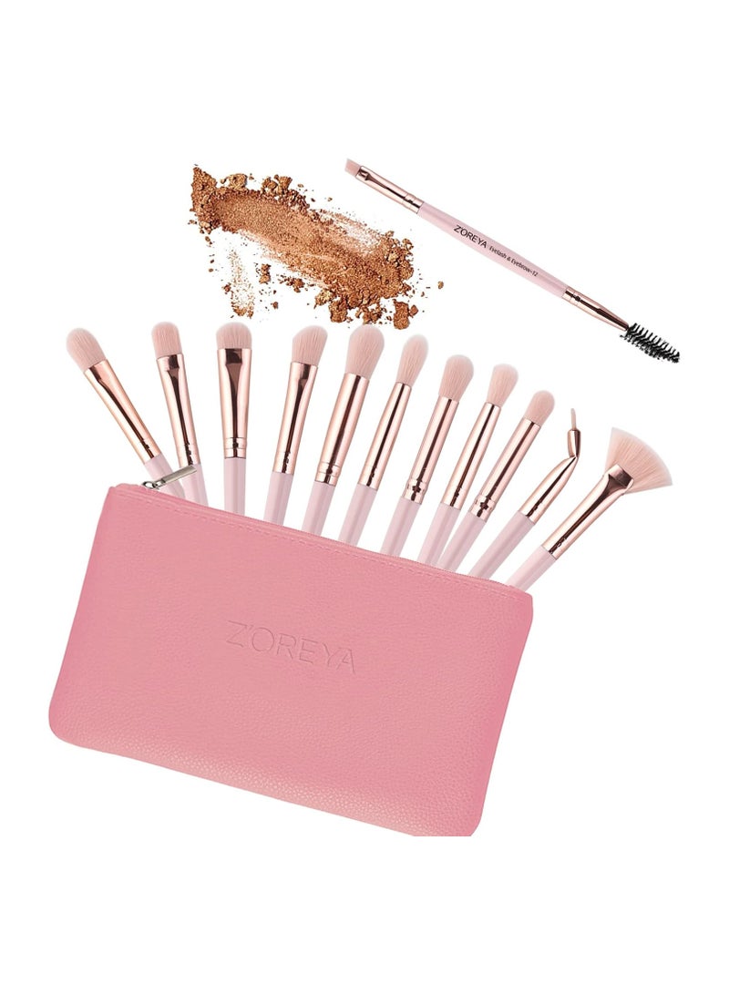 Zoreya Eye Makeup Brushes,12 PCS  Set With Carrying Bag Light Pink - Image 4