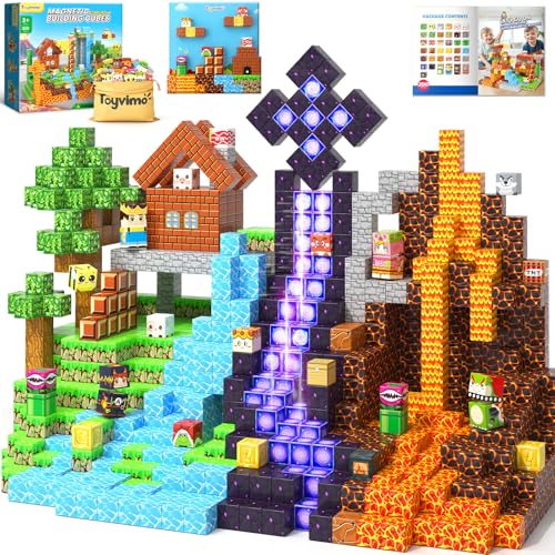 Toyvimo 200PCS Magnetic Blocks Toys for Kids Ages 35 68 812 with Magnetic Board Sensory Kids Toys Stacking Blocks Build Mine Magnet World3 4 5 6 7 8 9 10 Year Old Boy Girls Birthday Gifts - Image 1