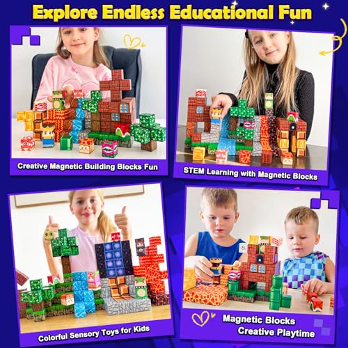 Toyvimo 200PCS Magnetic Blocks Toys for Kids Ages 35 68 812 with Magnetic Board Sensory Kids Toys Stacking Blocks Build Mine Magnet World3 4 5 6 7 8 9 10 Year Old Boy Girls Birthday Gifts - Image 5