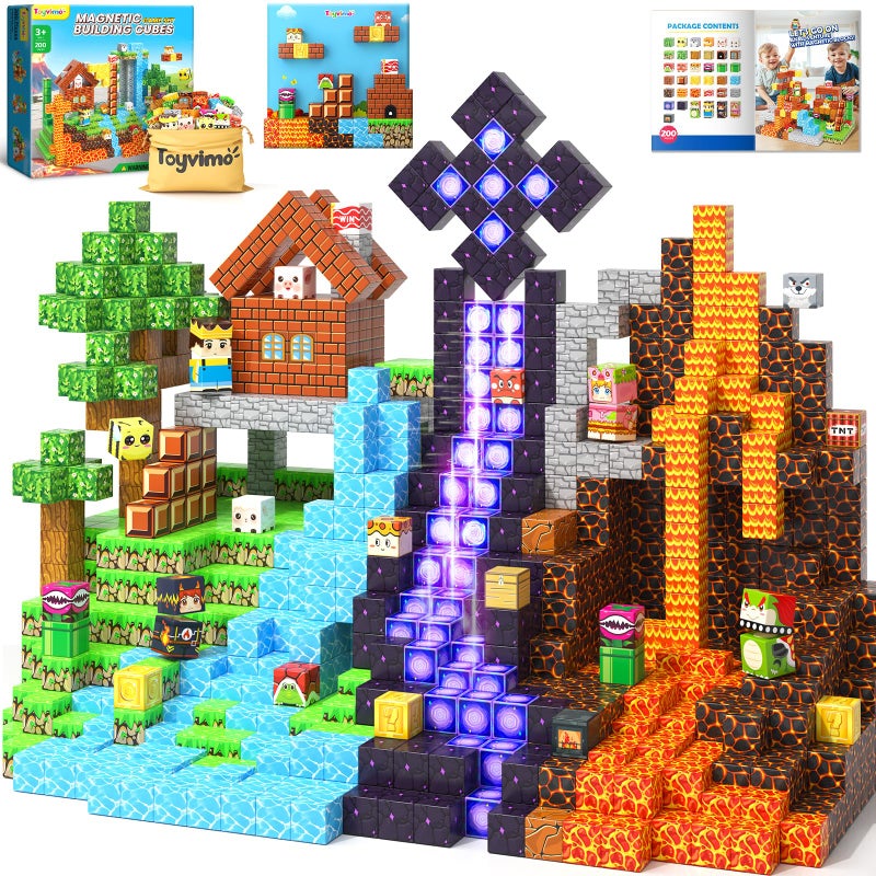Toyvimo 200PCS Magnetic Blocks Toys for Kids Ages 35 68 812 with Magnetic Board Sensory Kids Toys Stacking Blocks Build Mine Magnet World3 4 5 6 7 8 9 10 Year Old Boy Girls Birthday Gifts - Image 3