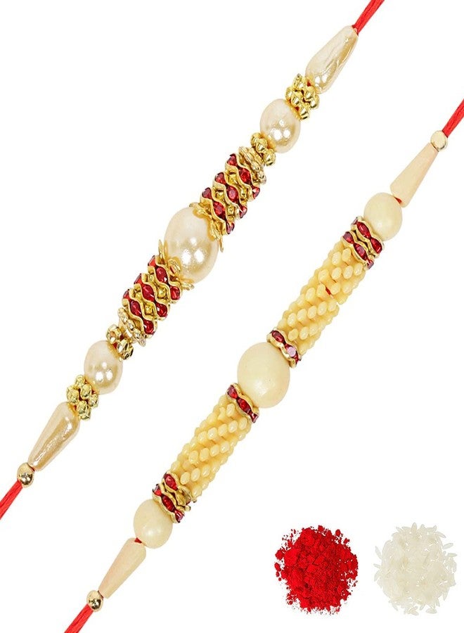 VTFlair Lavish Pearl Rakhi (Set of 2) with Roli Chawal Rakshabandhan Bhai Brother Rakhi- - Image 1