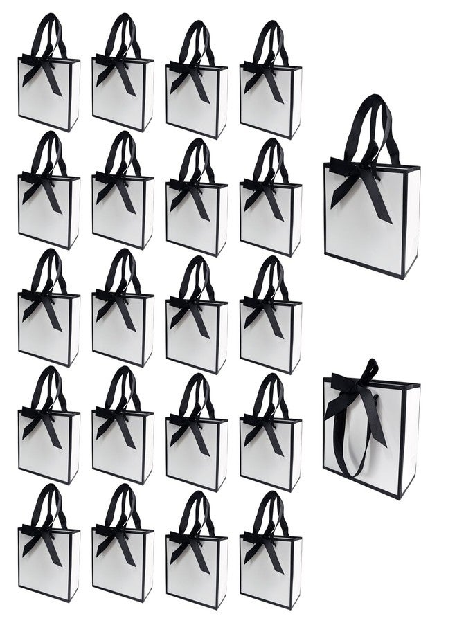 TKSBAG 100 Pack White and Black Gift Bags with Bow Handles, 6.49×3.15×5.12 In Small Thank You Bags Bulk for Birthday, Weddings, Party Favors, Back to School, Summer Party - Image 1
