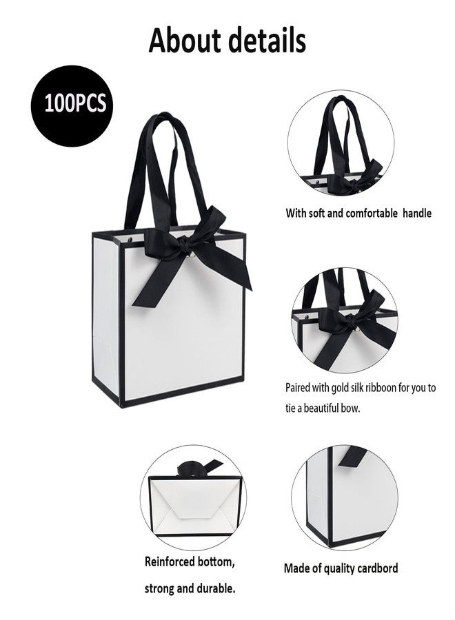 TKSBAG 100 Pack White and Black Gift Bags with Bow Handles, 6.49×3.15×5.12 In Small Thank You Bags Bulk for Birthday, Weddings, Party Favors, Back to School, Summer Party - Image 2