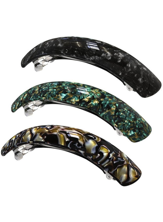 HYFEEL Large Hair Barrettes For Women Fine Thick Hair French Barrette Hair Clips Ponytail Clamps Clasp Stylish Hair Accessories 3Pcs (Black Brown Green) - Image 1