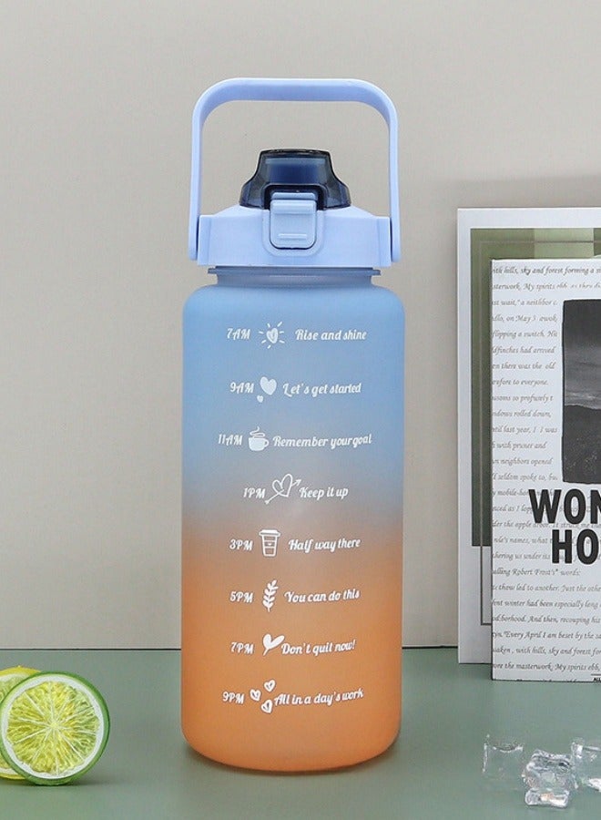 Space Gradient Color Frosted Cup Water Bottle Outdoor Sports Water Bottle Blue and Orange 2000ml - Image 1