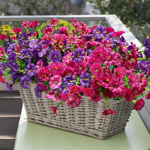 Ivydale Artificial Flowers Fake Plants for Outdoors Decoration 12 Bundles Silk Morning Glory with Eucalyptus Realistic UV Resistant Faux Flowers for Outside Planter Porch Yard Patio Garden Home Indoor Mix - Image 3