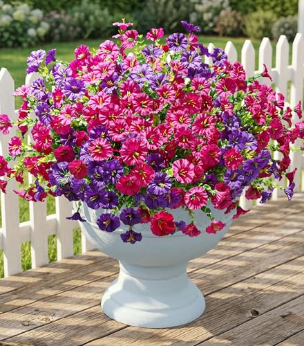 Ivydale Artificial Flowers Fake Plants for Outdoors Decoration 12 Bundles Silk Morning Glory with Eucalyptus Realistic UV Resistant Faux Flowers for Outside Planter Porch Yard Patio Garden Home Indoor Mix - Image 1