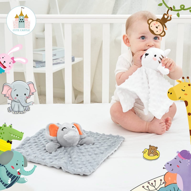Cute Castle Security Blanket for Babies Gifts - Soft Unisex Newborn Essentials for Boys and Girls - Neutral Baby Stuff Snuggle Toy - Baby Registry Search Shower (Tiger  Grey Elephant) - Image 2