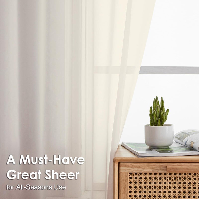 OVZME Cream Sheer Curtains 108 Inches Long 2 Panels - Soft Light Filtering Window Sheer Panels for Living Room/Bedroom, Top Dual Rod Pocket, 1 Pair, Each 42Wx108L Inches - Image 3