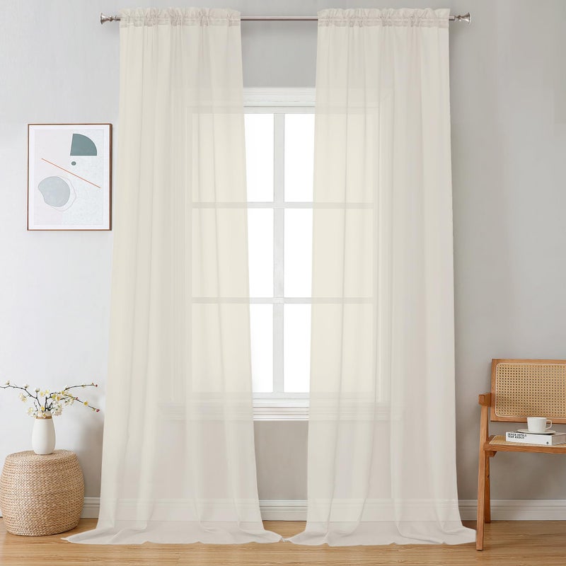 OVZME Cream Sheer Curtains 108 Inches Long 2 Panels - Soft Light Filtering Window Sheer Panels for Living Room/Bedroom, Top Dual Rod Pocket, 1 Pair, Each 42Wx108L Inches - Image 1