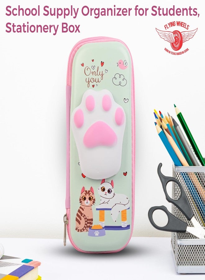 FLYING WHEEL 3D Squishy Cat Paw Pencil Case – Cute Pink School Supply Organizer for Girls, Large Capacity Zipper Stationery Pouch Box for Kids and Students (Mint Green) - Image 5